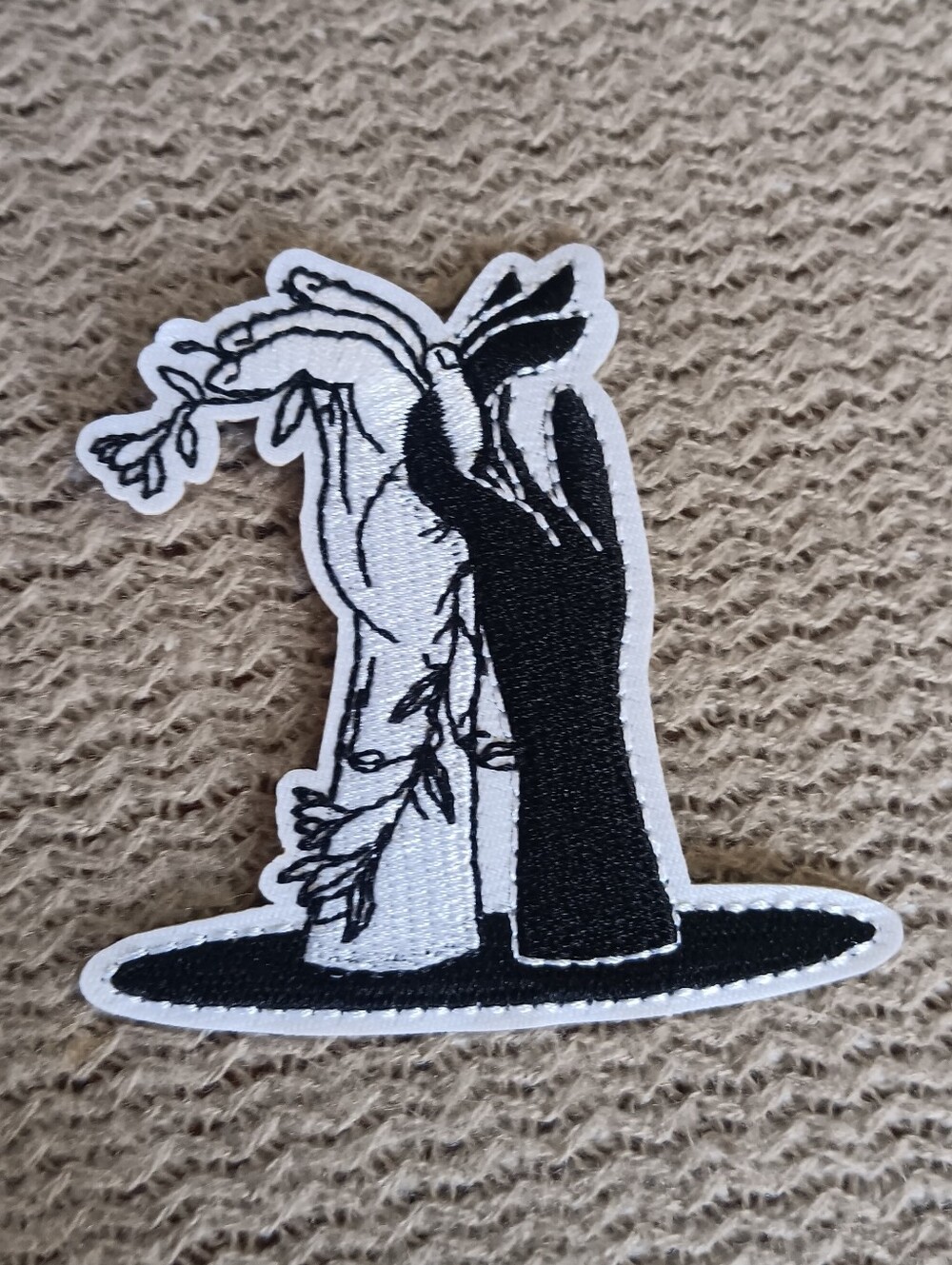 Yin Yang Hands & Seaweed Emerging From A Pond, Black & White Iron On Patch